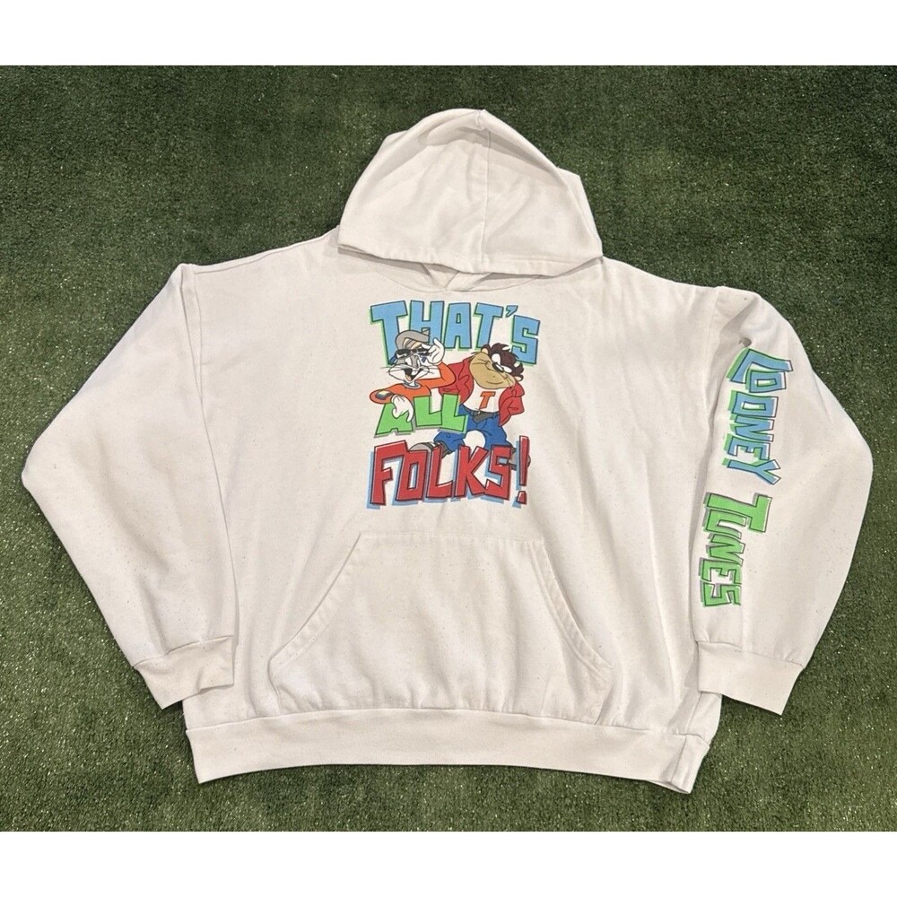 Looney Tunes White hoodie sweatshirt Bugs And Taz That’s All Folks Size XLarge